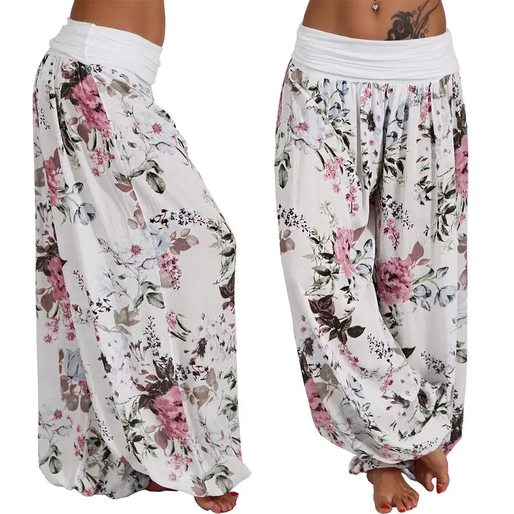 European and American digital printed long wide leg pants casual pants Harlan pants comfortable and casual