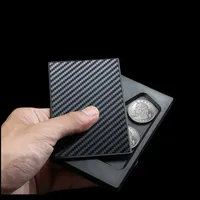 Credit Card Holder Men Coin Box Automatically Pop Up Carbon Fiber Cardholder Anti Rfid Card Wallet New Aluminum Metal Slim Box