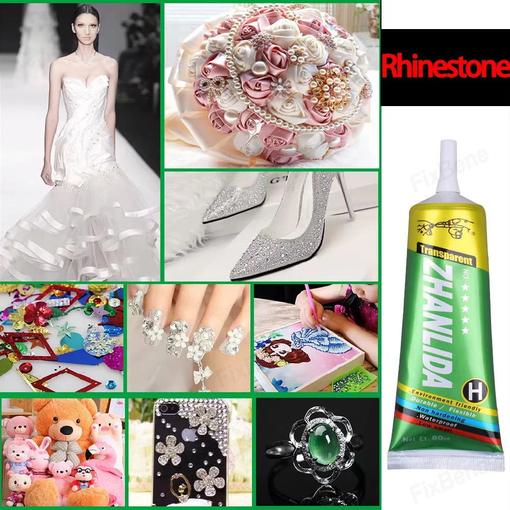 Cola zhanlida 15/50/80ml para telefone, strass, joias, couro, roupas têxteis, fibra adesiva, ligação com aplicador de precisão