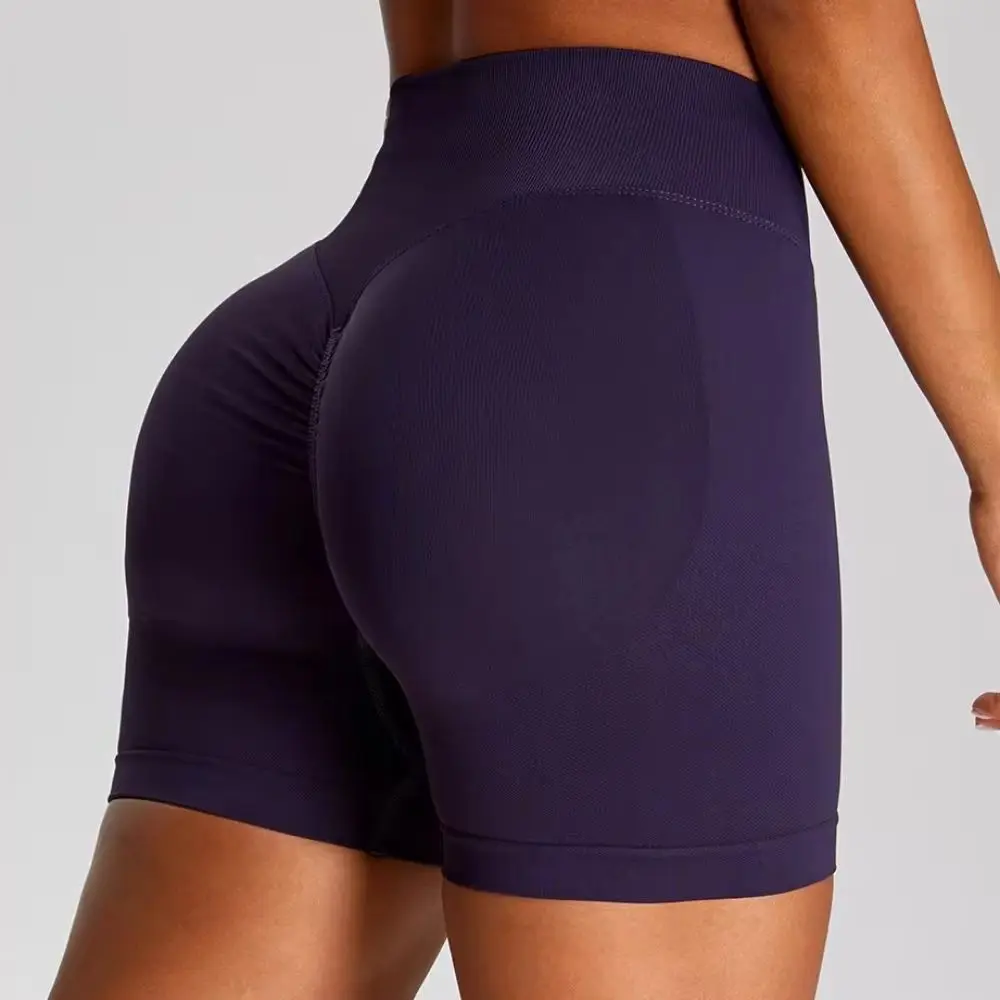 Women Seamless Ribbed High Waist Yoga Shorts Scrunch Butt Stretchy Gym Workout Running Fitness Shorts Soft Tummy Control Push Up