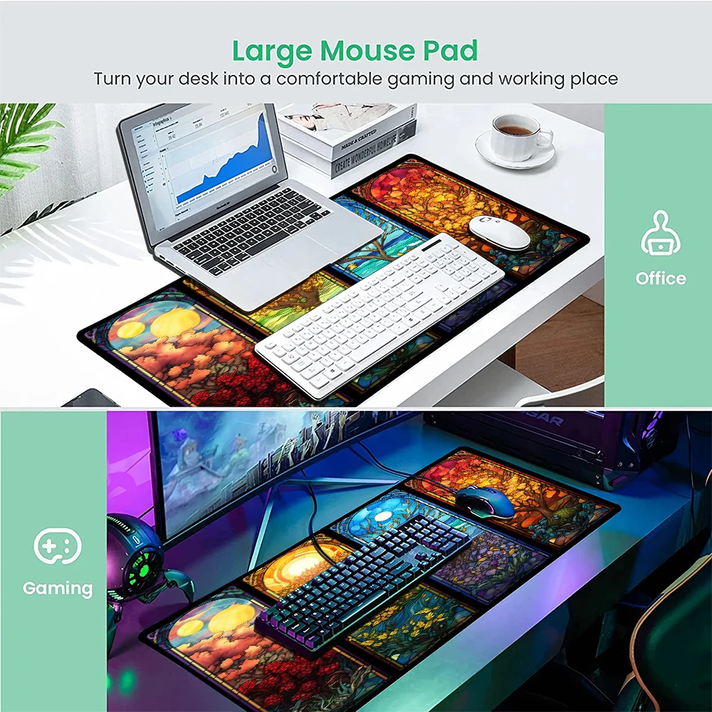 Gekleurd glas stijl landschap thema magische speelmat pc accessoires bureaumat Gaming Mat MTG Speelmat geschikt voor spelbijeenkomst