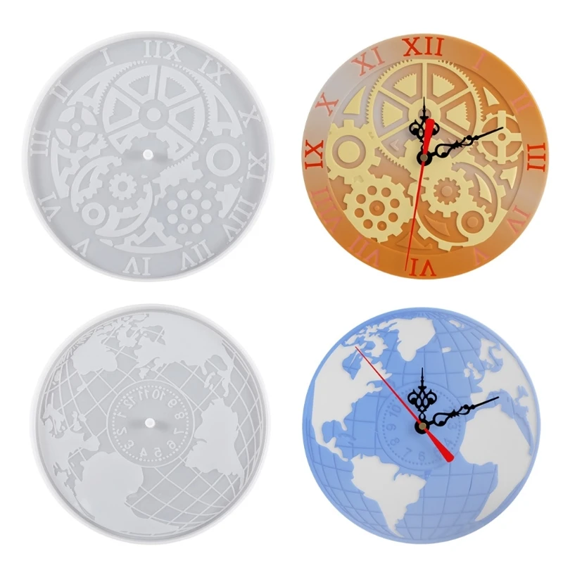 Flexible Silicone Clock Molds DIY Crafts Mold Earth/Gear Clock Wall Decorations Moulds Silicone Material for Craft Y08E