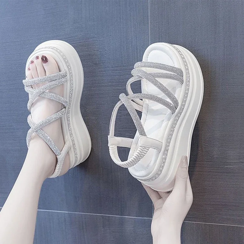 المفتوحة تو كريستال الصنادل النساء أحذية منصة الصيف عالية الكعب 2024 جديد حذاء كاجوال فستان الطالب نعال شاطئ Mujer Zapatos #3