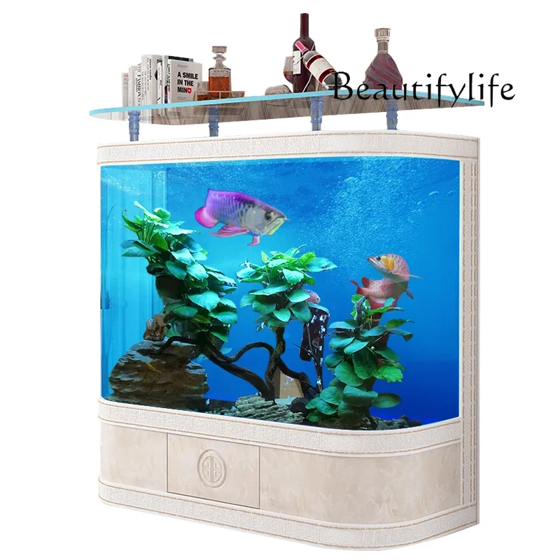 X36 Fish Tank Living Room Household Floor-to-ceiling Bar Counter Ultra-white Glass Double Arc Round Large Goldfish Tank