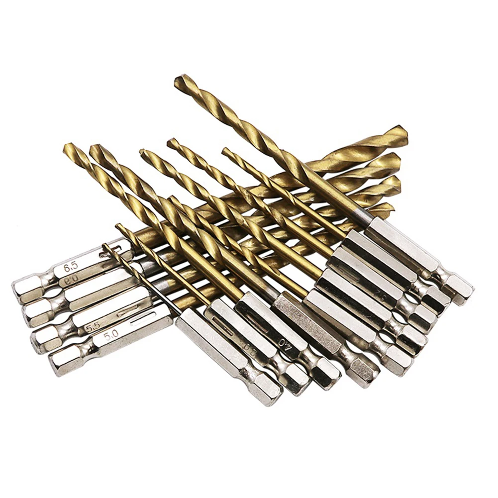 1 Pc HSS High Speed Steel Titanium Coated Drill Bit 1/4 Hex Shank 1.5mm-6.5mm Hexagonal Handle Drill