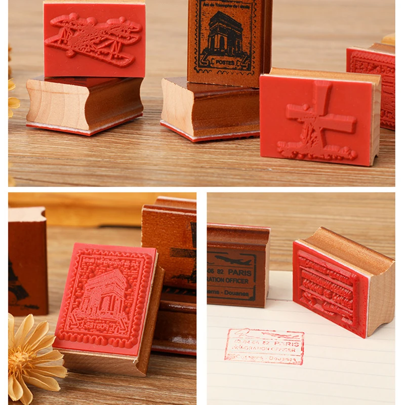 Wood Rubber Stamps European building model Decorative Wooden Rubber Stamp Set For Diy Craft Diary Craft Scrapbooking