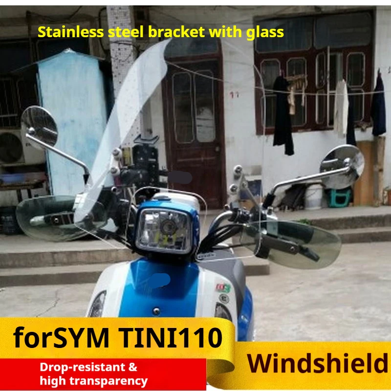 For SYM TINI110 XS110T Vintage Scooter Modified Front Windscreen, Heightened Chest‑Protection Wind Deflector Panel Mod Parts