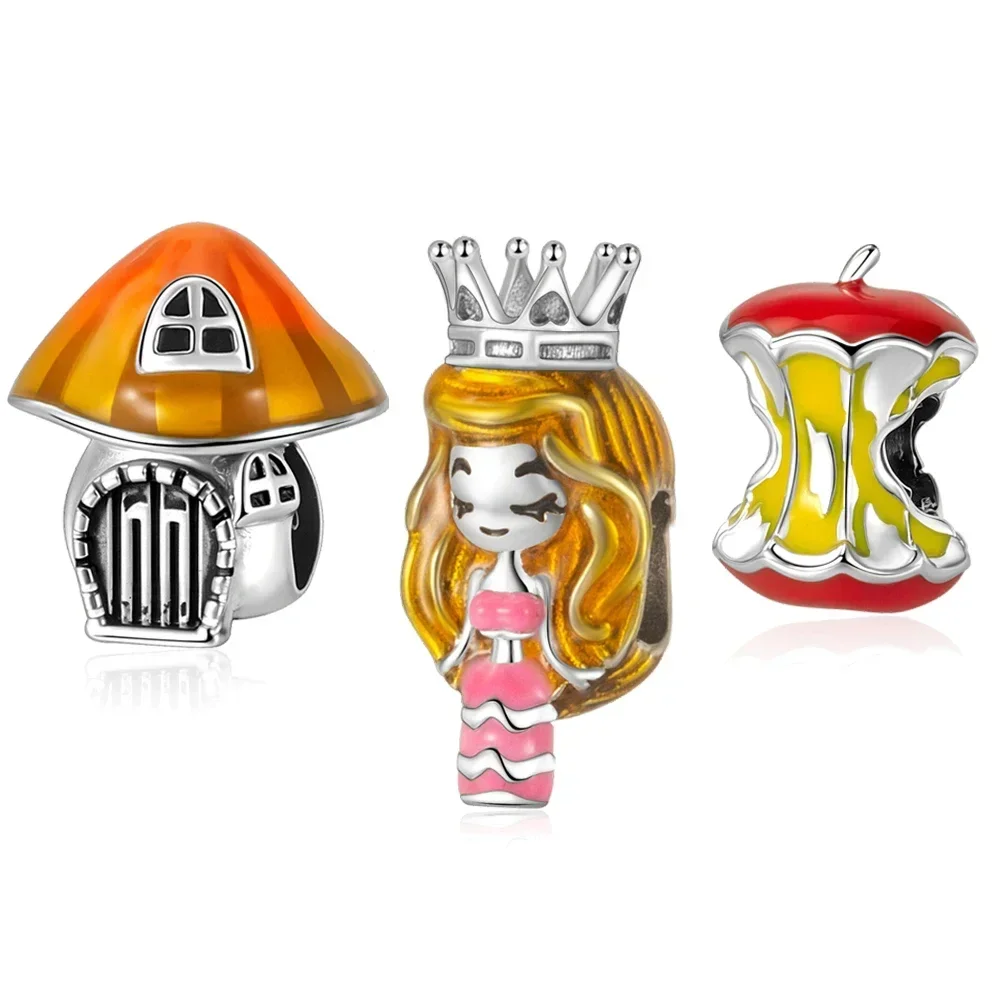 Fairy Tale Series Mushroom House, Princess & Apple Charm Bead Fit Pan Bracelet Pendant Romantic DIY Gift Women Jewelry Original