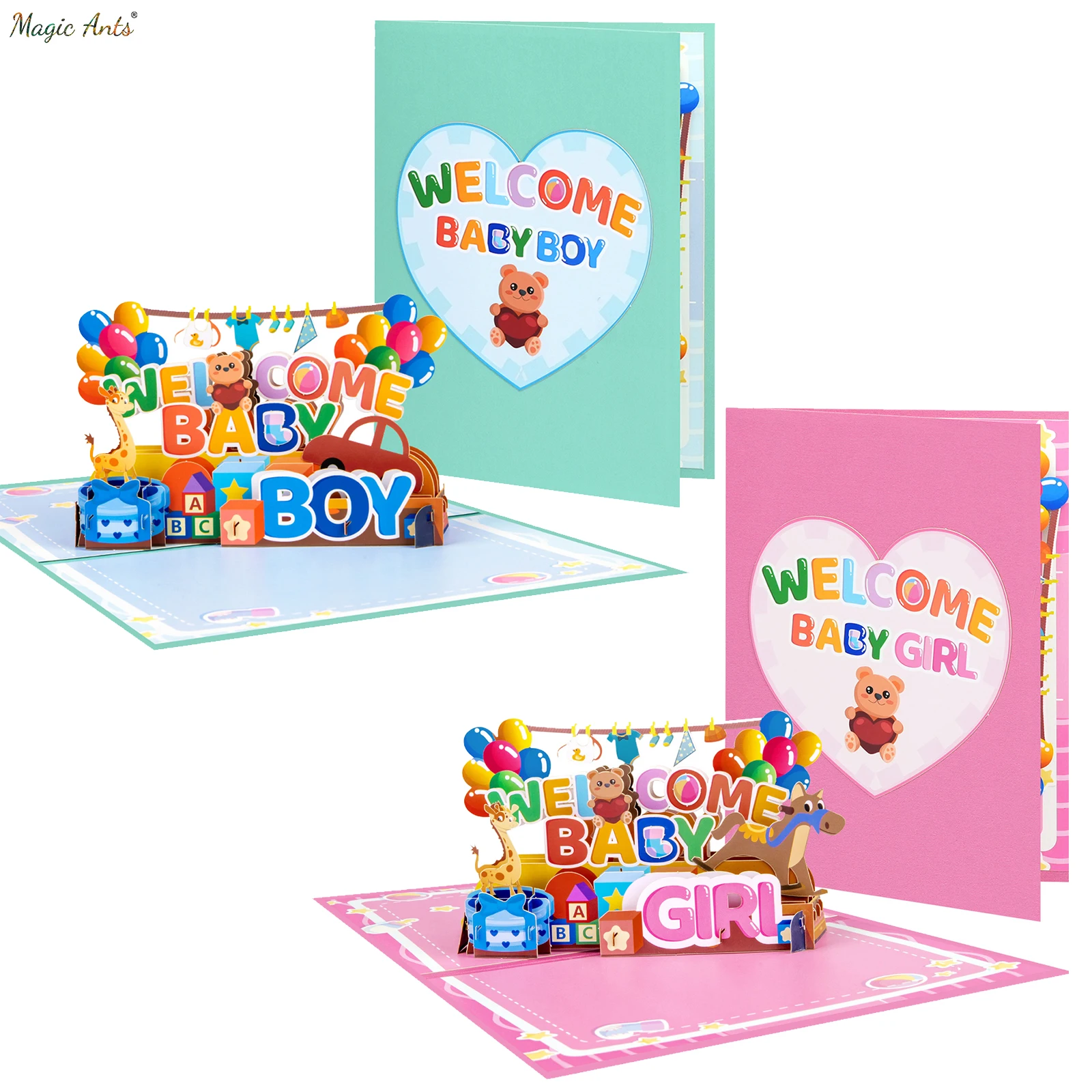 New Baby Boy and Girl Pop Up Card for Baby Shower New Parents