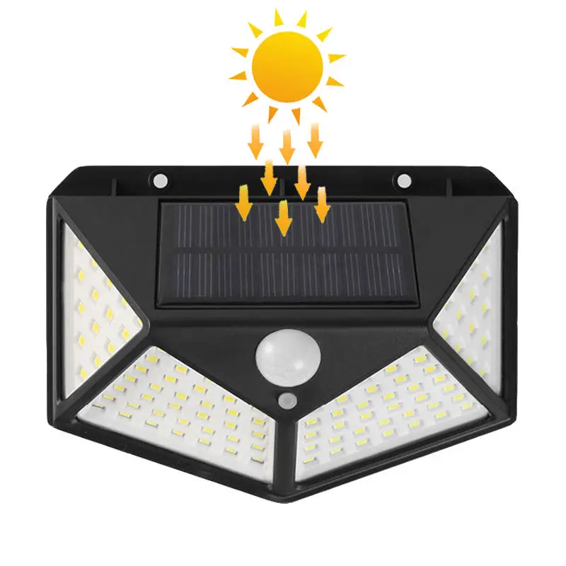 High Quality Wide Beam Outdoor Solar Powered Garden Lamp 100 LED Waterproof Motion Sensor Solar Wall Garden Lights