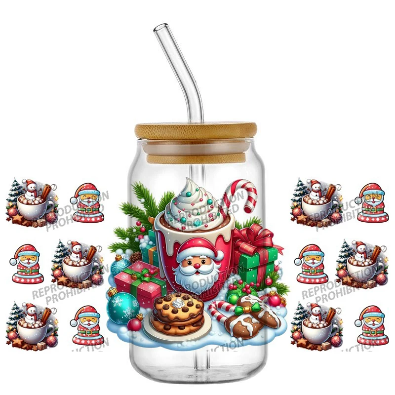 

Hot Sale Christmas Souvenir Stickers 16oz Glass Cup Decal Waterproof DIY Custom Creative Craft Gift Wrap