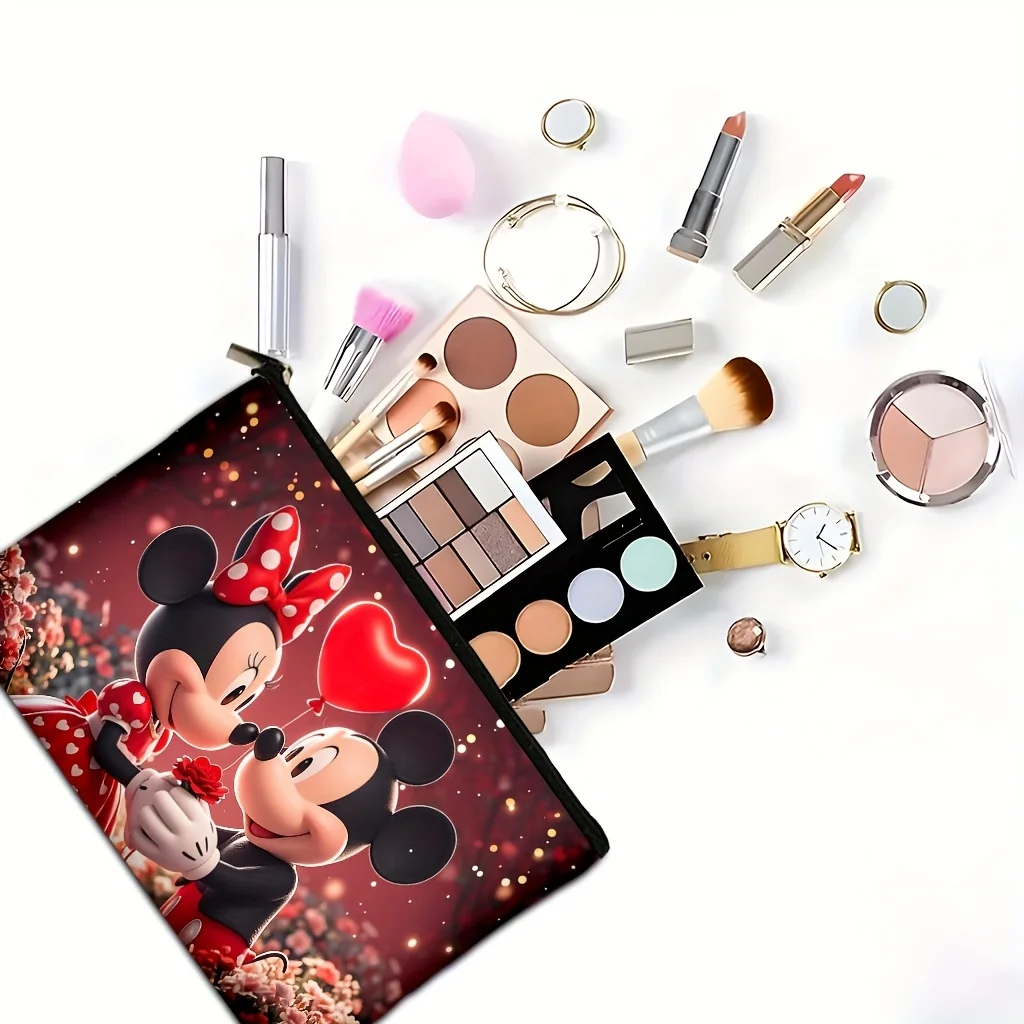 Borsa per il trucco a tema amore caldo Topolino e Minnie da 1 pezzo - Tema di San Valentino, Borsa per riporre gioielli, Custodia con cerniera da viaggio perfetta - Regalo di compleanno divertente