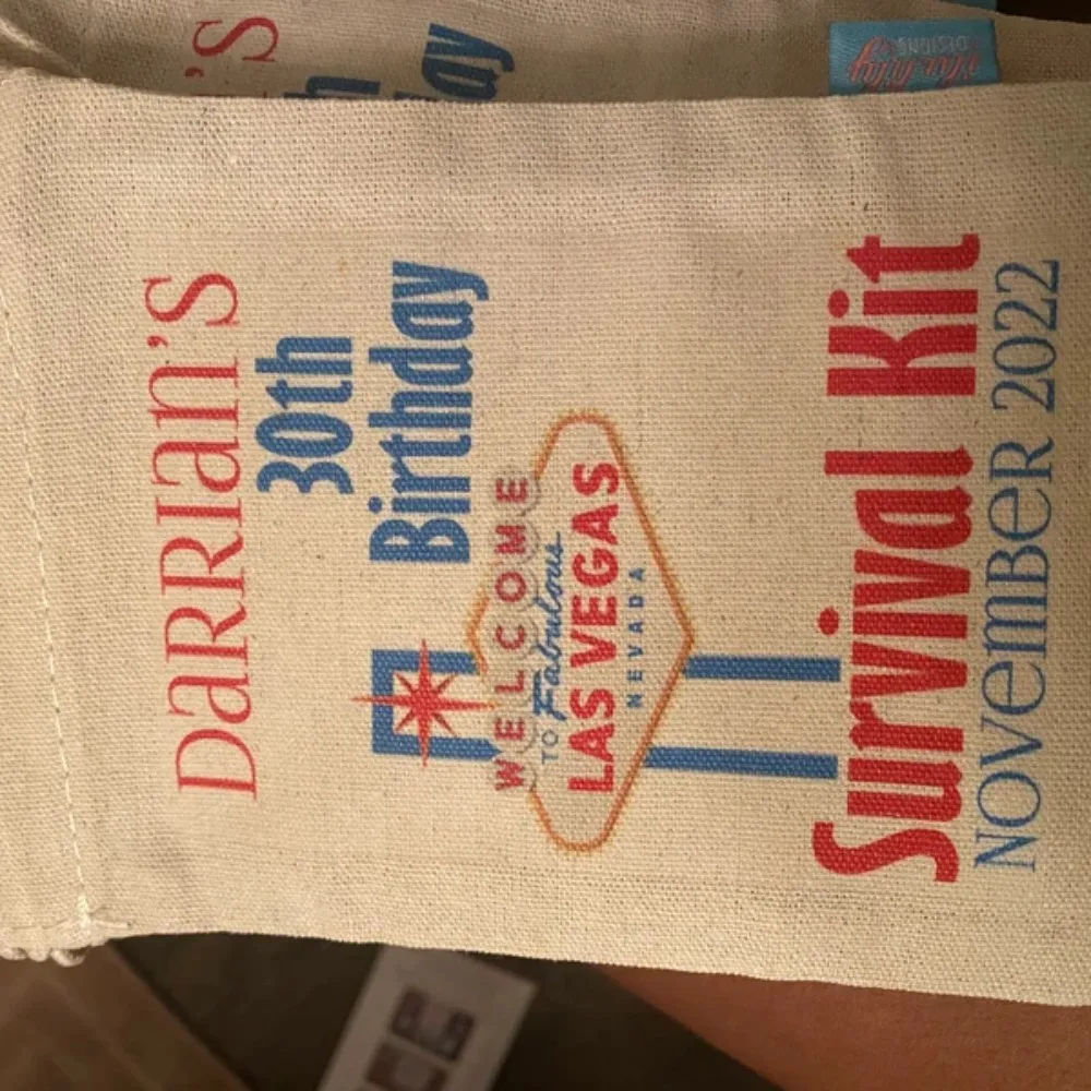 20 piezas personalizado despedida de soltero Kit de supervivencia de Las Vegas bolsa de bienvenida-mini bolsas de recuerdo de lona de algodón de peso pesado con doble cordón