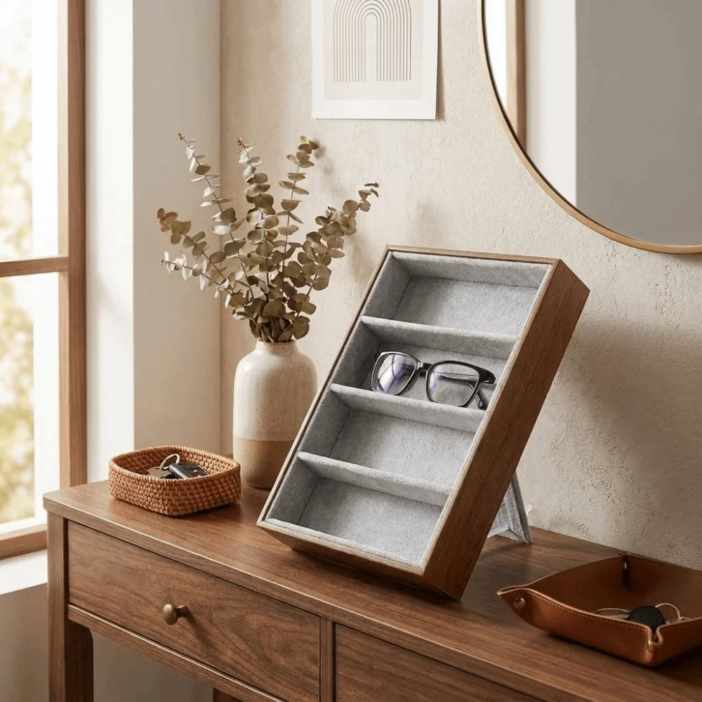 High Quality 4‑Slot Glasses Storage Box Portable Display Eyewear Storage Rack Durable Optical Display Case Home Organization