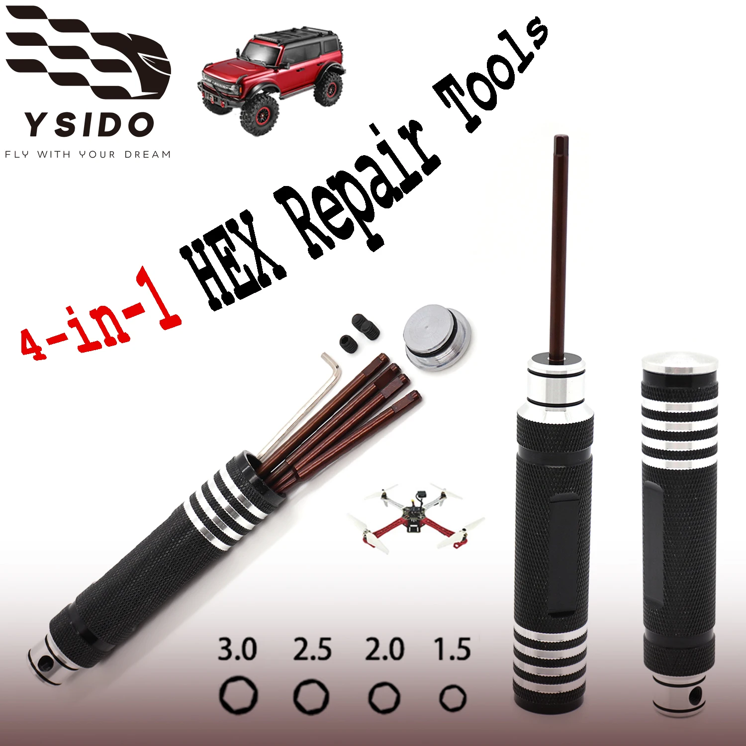YSIDO Portable 4 in 1 Hex Screw Driver 1.5/2.0/2.5/3.0mm Screwdriver Tool Kit for RC Car Helicopter Airplane Drone Aircraft Toys