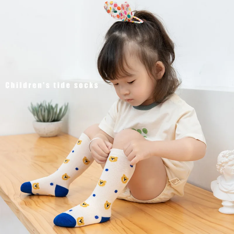 4Pairs Pack Spring and summer cartoon boy and girl baby socks infant children long tube bright color medium tube socks