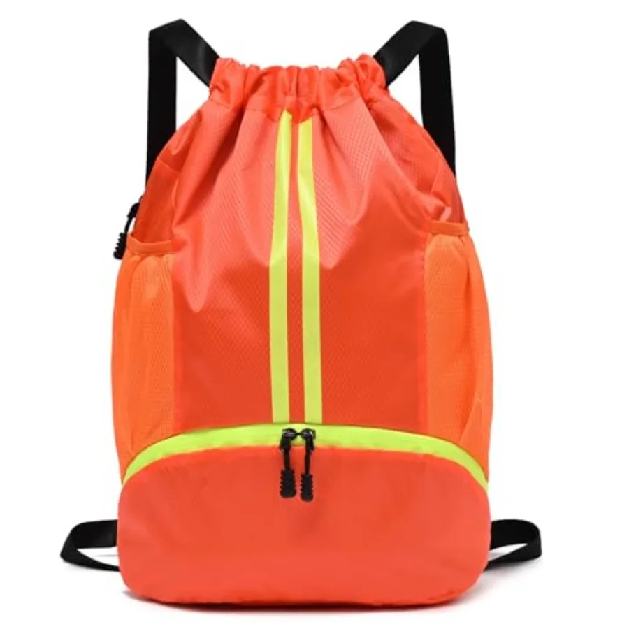 Drawstring Gym Bag for Men Waterproof Drawstring Backpack for Women Swim with Shoes Compartment Pull String Sport Bag for Socce