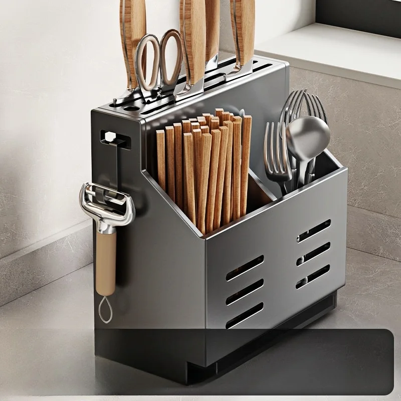 Stainless Steel Wall Mounted Knife Holder, Multifunctional Knife and Chopstick Holder, Kitchen Integrated Wall Storage Rack