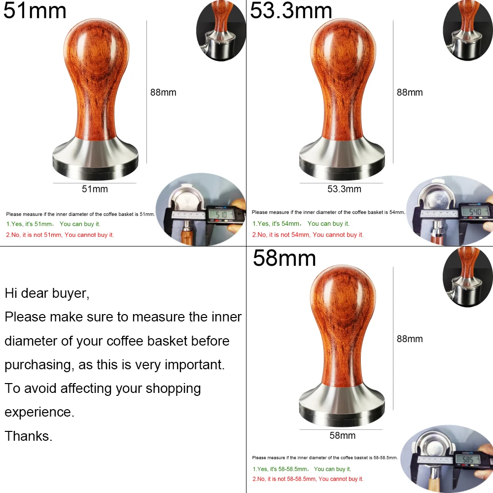 51/53.3/58mm Espresso Tamper Coffee Stainless Steel Distributor Tampers Accessories Solid Wood Handle For 51/54/58mm Portafilter