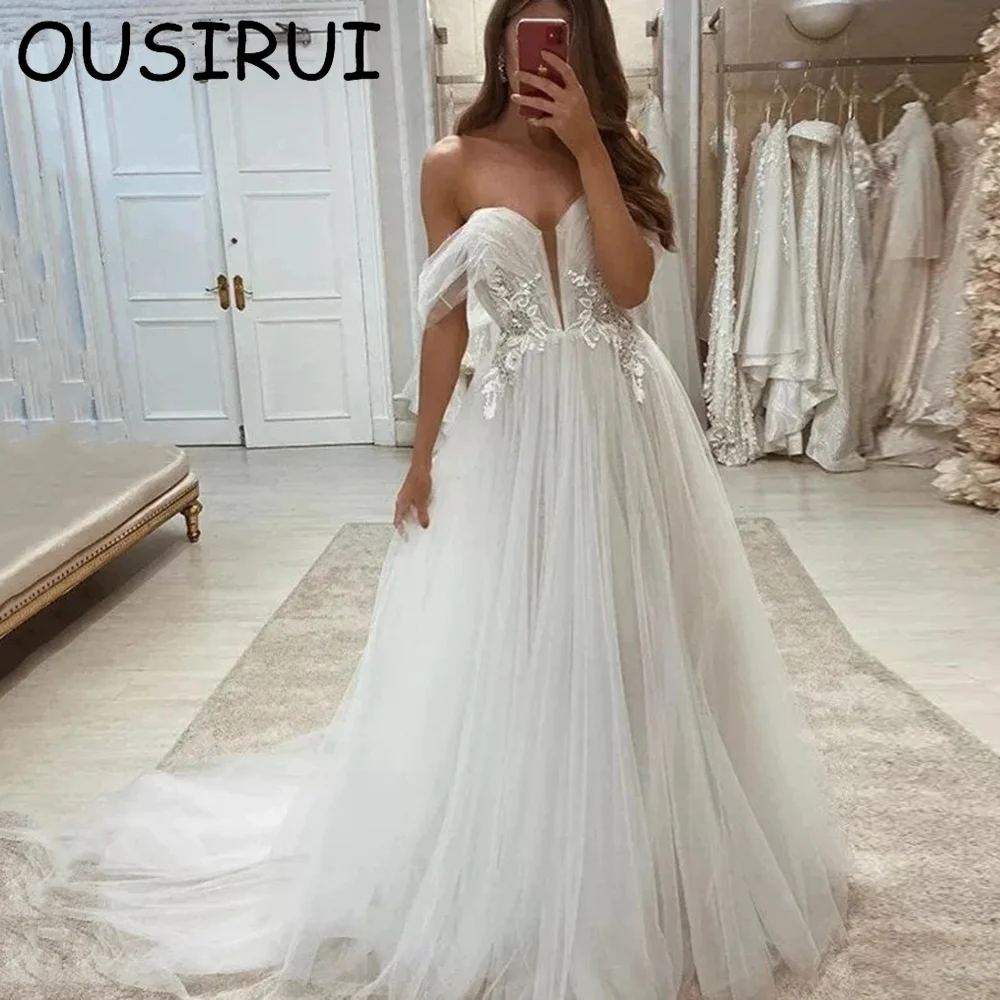 OUSIRbiomomis-Robe de mariée A-ligne en tulle, élégante, hors de l'initiative, robes de mariée pour les patients, dentelle, cour