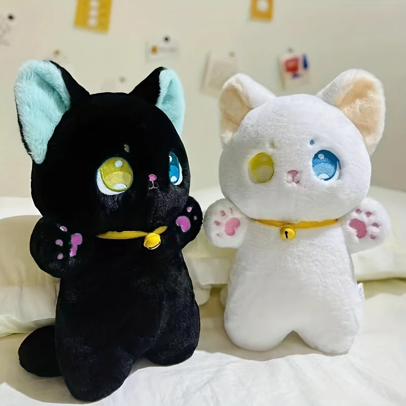 Black White Cat Plush Toys Kawaii Furry Soft Lifelike Cat Cartoon Dolls Stuffed Toys Decorative Hugged Pillow Christmas Present