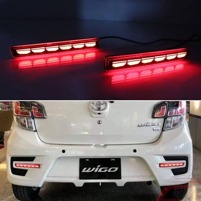 LED Rear Fog Lamp For Toyota Wigo Agya Ayla 2018 - 2021 Car Bumper Brake Light Reflector 3-in-1 Functions Signal Indicators