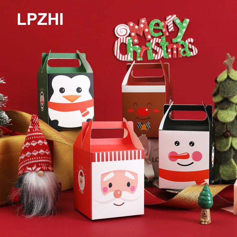 

LPZHI 20Pcs Christmas Candy Boxes With Handle Bakery Treat Xmas Party Favor For Chocolate Cookies Packaging Gift Santa Claus