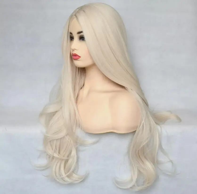 Cabelo sintético resistente ao calor ondulado longo, Halloween Costume Perucas, Bleach Blonde