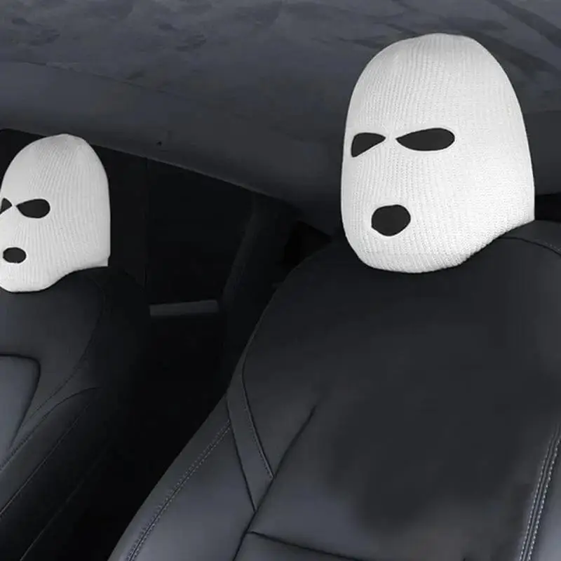 2Pcs Funny Car Headrest Covers Multifunctional Comfortable Funny Car Seat Cover Masked Person Knitted Headgear Halloween covers