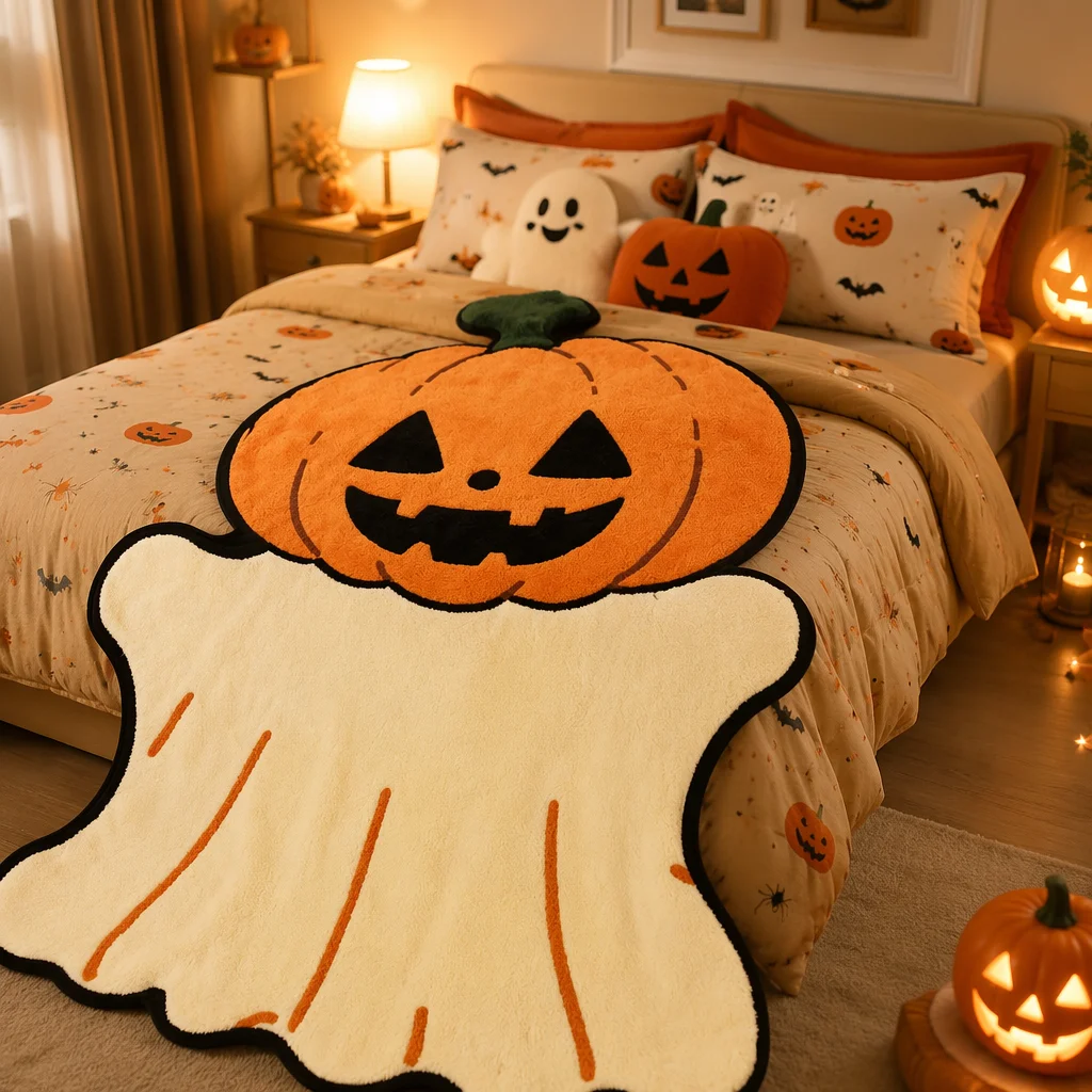Creative Halloween Blanket Orange Skeleton Alien Blanket for Home Halloween Decor Indoor, Halloween Party Costume