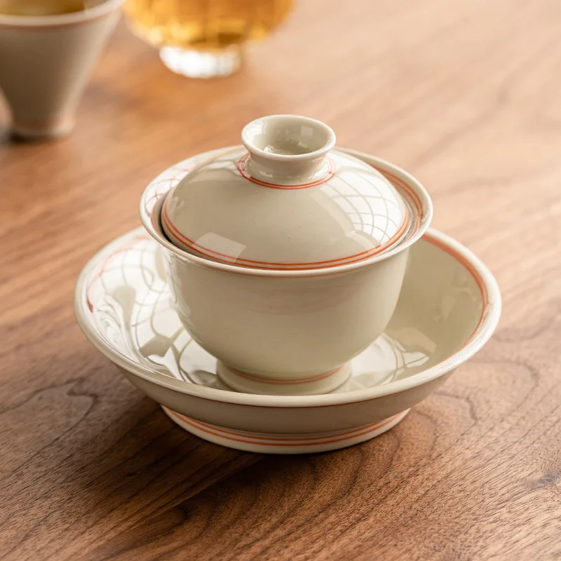 

Hand-painted Ruyi Tureen Ceramic Porcelain Gaiwan Chinese Kung Fu Tea Cups Antique Covered Teacups Household Teaware Master Cup