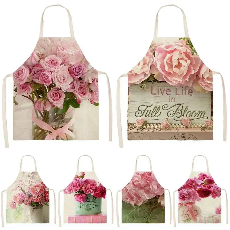 Rose Bouquet Pattern Apron Sleeveless Delicate Apron Female Family Parent-child Kitchen Cooking Housework Cleaning Apron фартуки