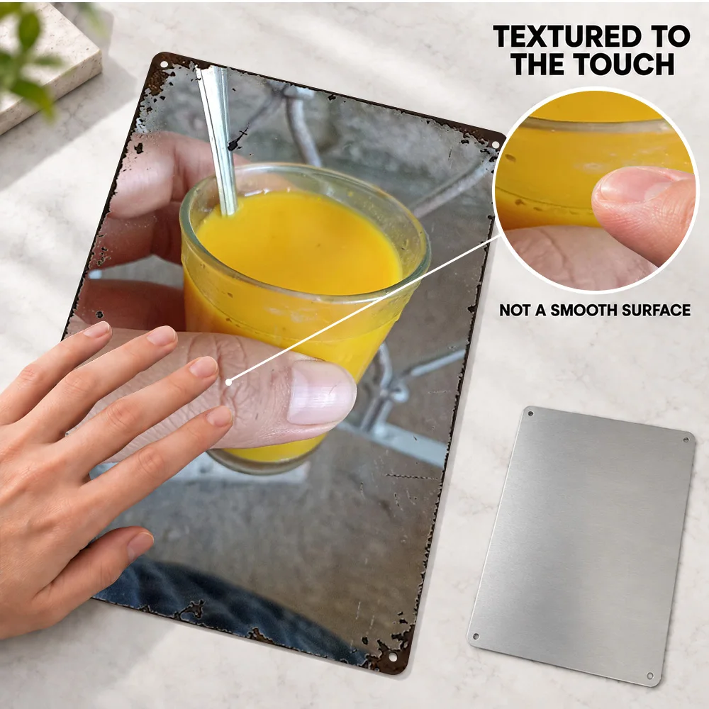 Hand Holding Glass Of Mango Juice Printed Poster Colorful Wall Art For Baking Corner Customized Aluminum Metal Sign Baker Gift