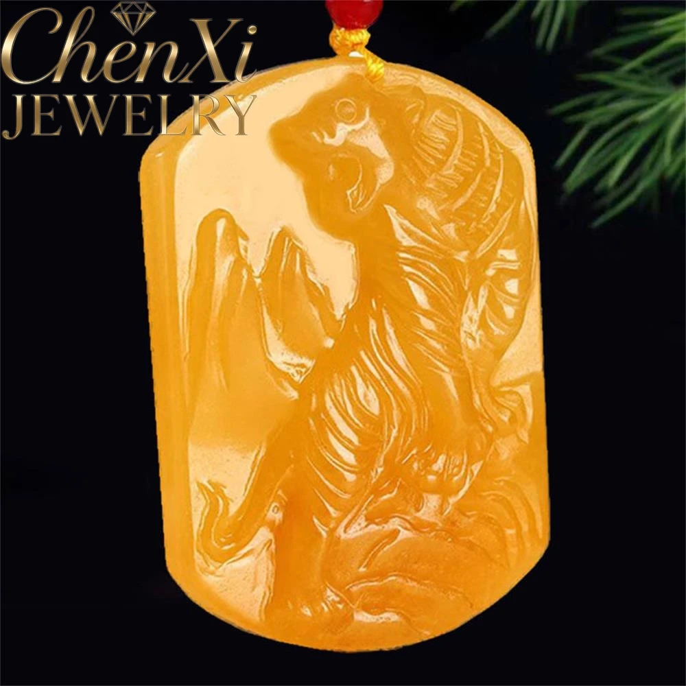 

High-end Natural Hetian Yellow Dragon Jade Zodiac Tiger Pendant Luxury Quality Fashion Fine Jewelry Exquisite Charms Popular