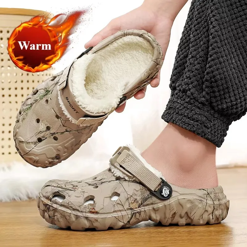 Mens Winter Slippers Comfortable Indoor Warm Women Slippers Summer Removable Sandals Men Casual Non Slip Plush Fur Clogs for Men