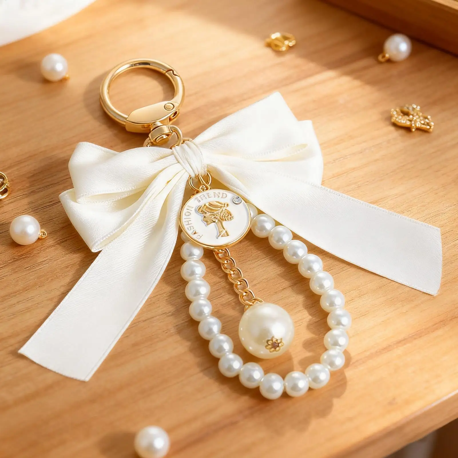Bow Purse Charm Pendant Hangable Pearl Chain Women's Car Pendant Statement For Women Men Girls Boys Purse Wallet Backpack Mobile