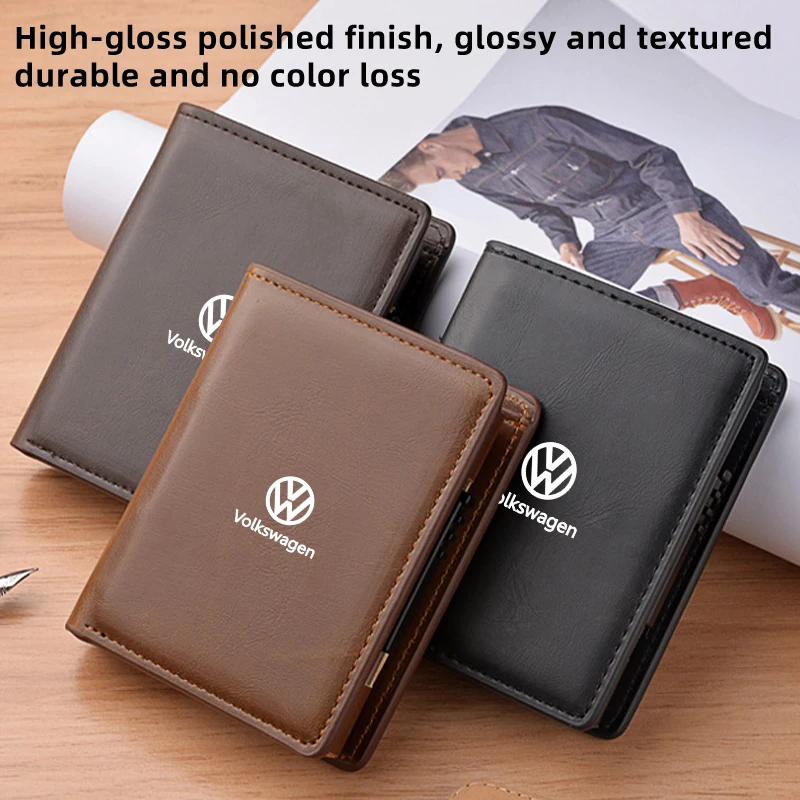 Auto Eject Cards Holder Coin Organizer Men Purse Wallet Gift For Volkswagen VW Golf GTI Polo Passat Scirocco Tiguan Jetta T-ROC