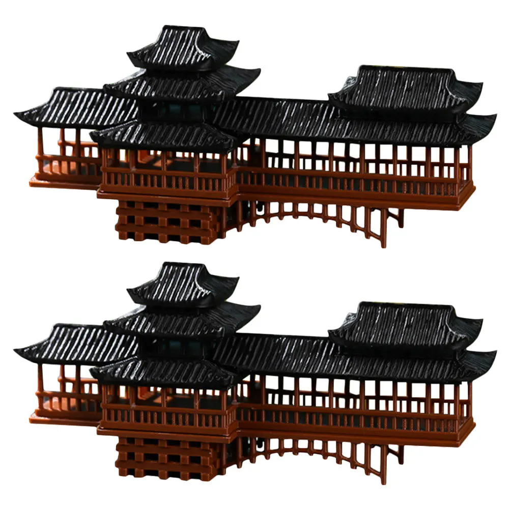 

2Pcs Fake Mountain Landscape Ornaments Miniature Bridge Decor for Aquarium Bonsai Garden Chinese Architecture Design Plastic