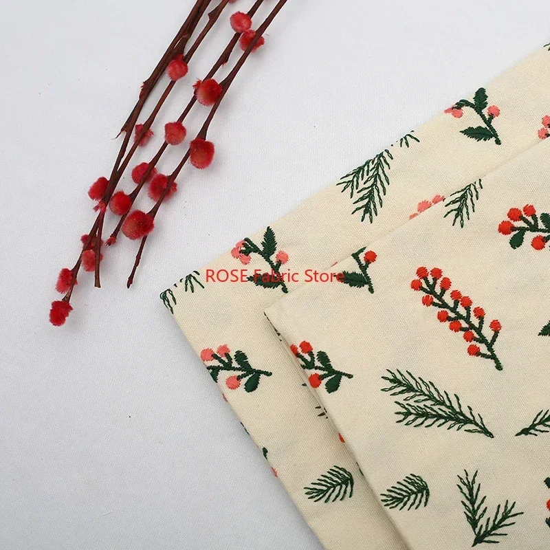 Leaf and flower embroidery European Ins Style Cotton Linen Fabric for Pillow Sofa Cushion Waist Canvas Bag Fabric Diy Handmade