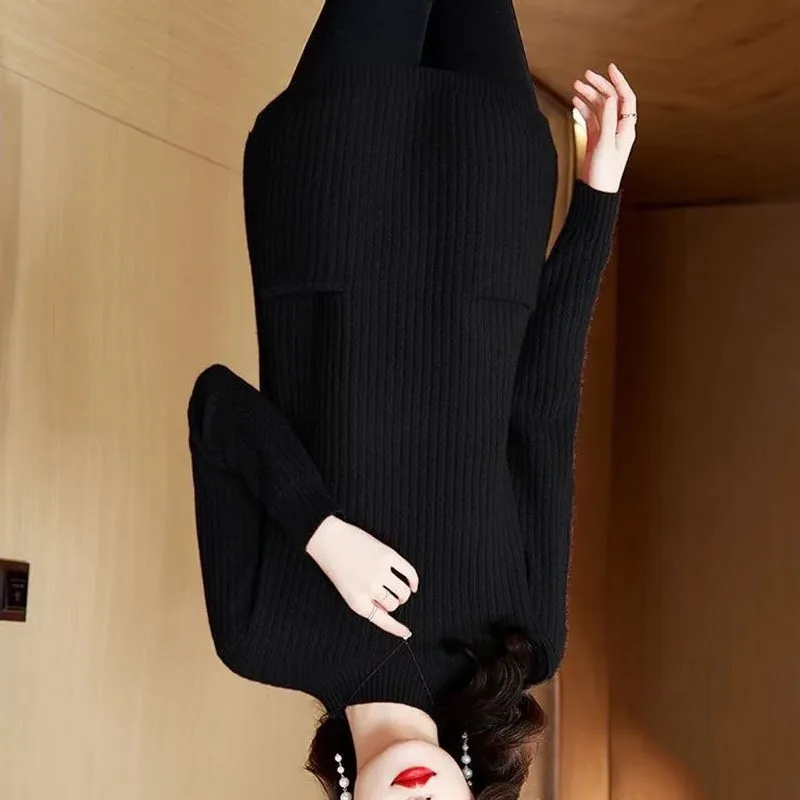 

Women's Sweaters Pullover New Solid Half Turtleneck Thick Warm Long Knitted Sweaters Autumn Winter Female Tops Bottoming Shirt