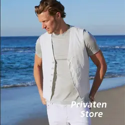 Chaleco de lino de un solo pecho para hombre, cárdigan con cuello en V, blanco, cómodo y suave, informal, de viaje, talla grande