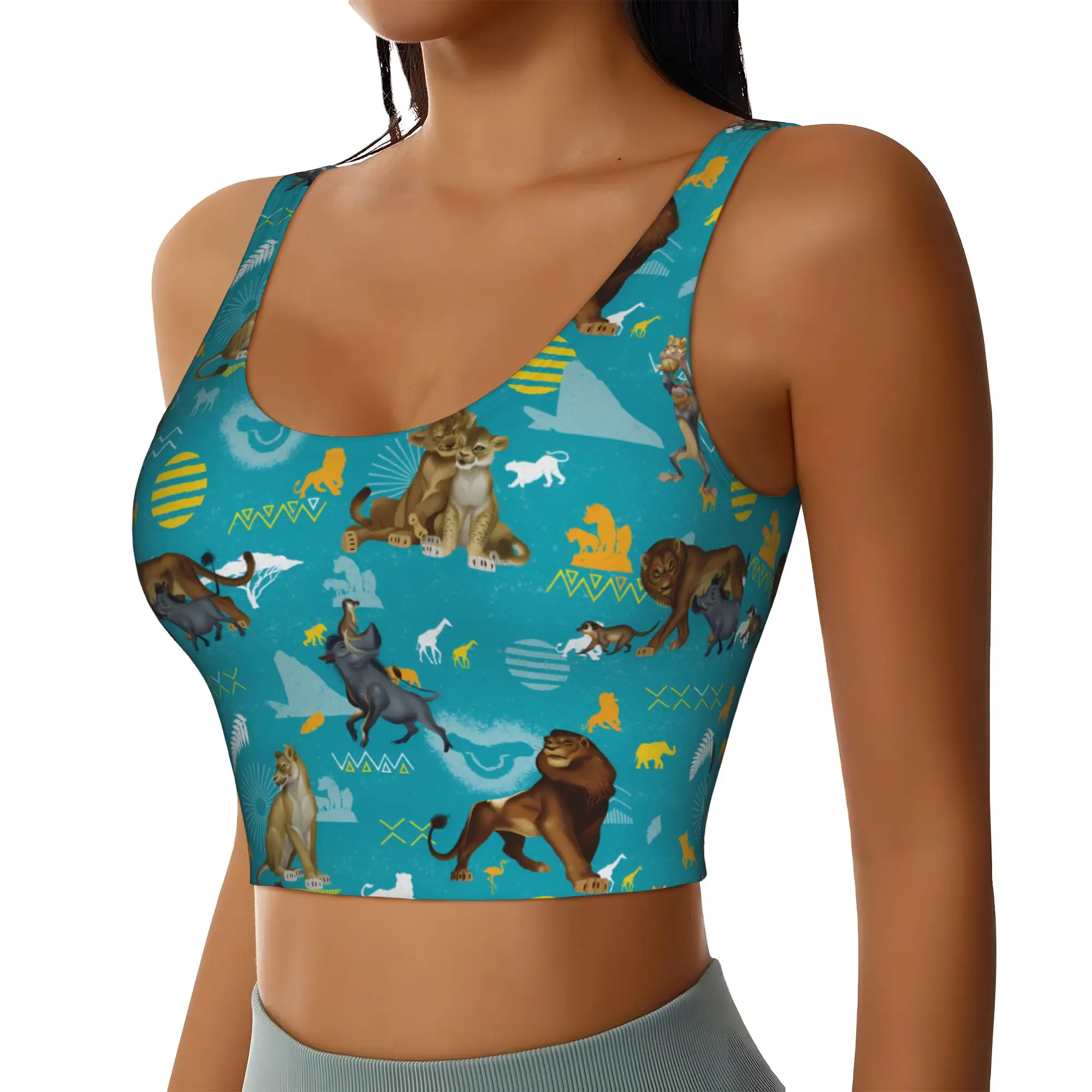 Custom Women's Liones Anime Kinges Sports Bras Hakuna Matata Simba High Impact Gym Workout Running Crop Tank Tops