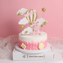 Hot air balloon Cake Topper One Year Old Cloud Star Happy Birthday Wedding Anniversary Party Baby Shower Baking Cake  DIY Decor