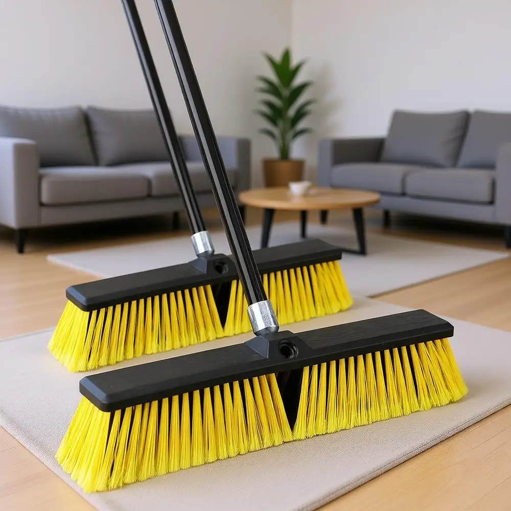 

18 Inches Heavy Duty Broom with 63 Long Handle for Outdoor, Driveway, Garage, Yard, Patio, Concrete Floor Cleaning