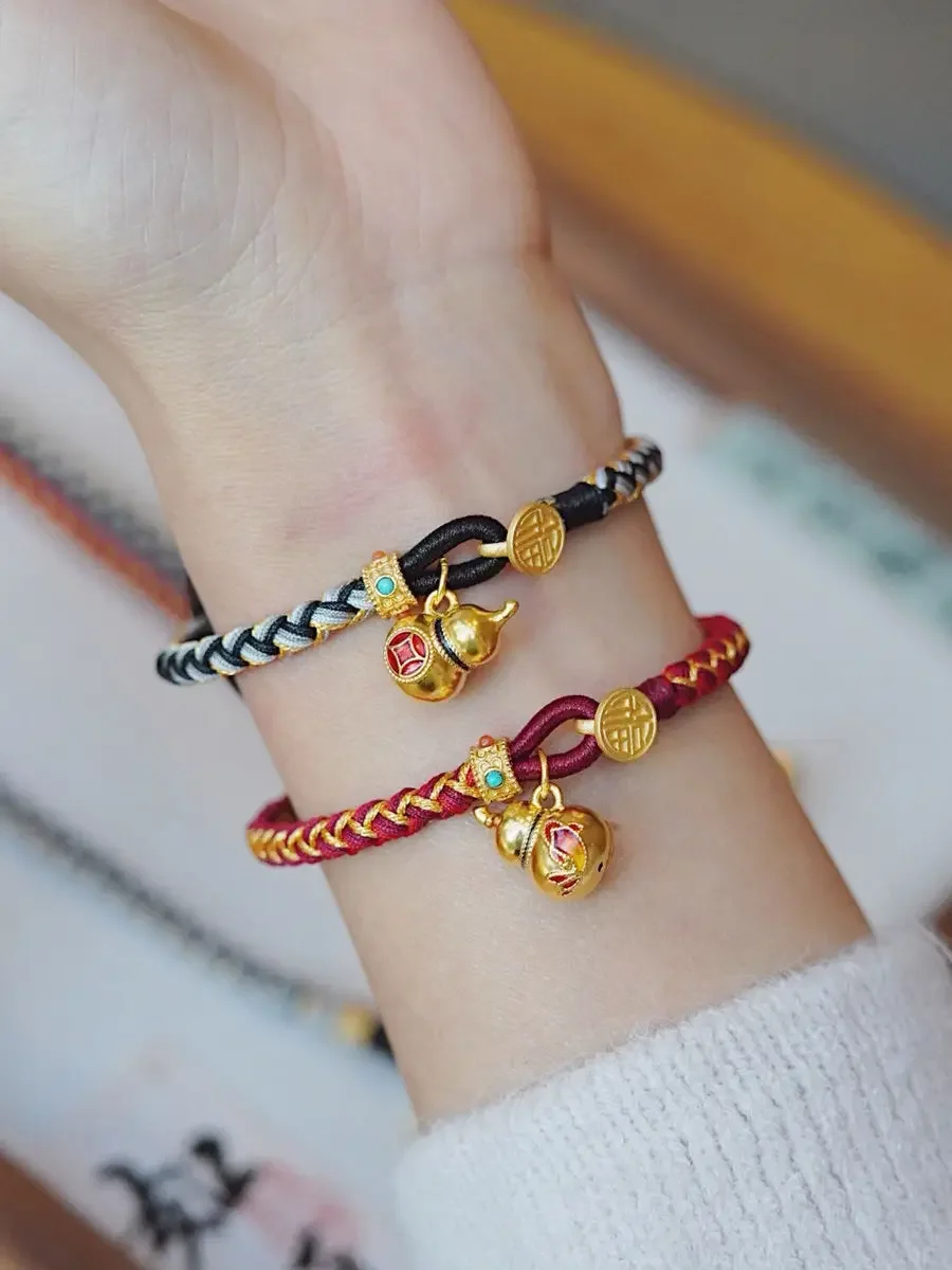 

Gold Color Gourd Fulu Good Lucky Zodiac Dragon Bracelet Tai Sui Women's Weaving Red Rope Chinese Style HandRope New Year Gifts