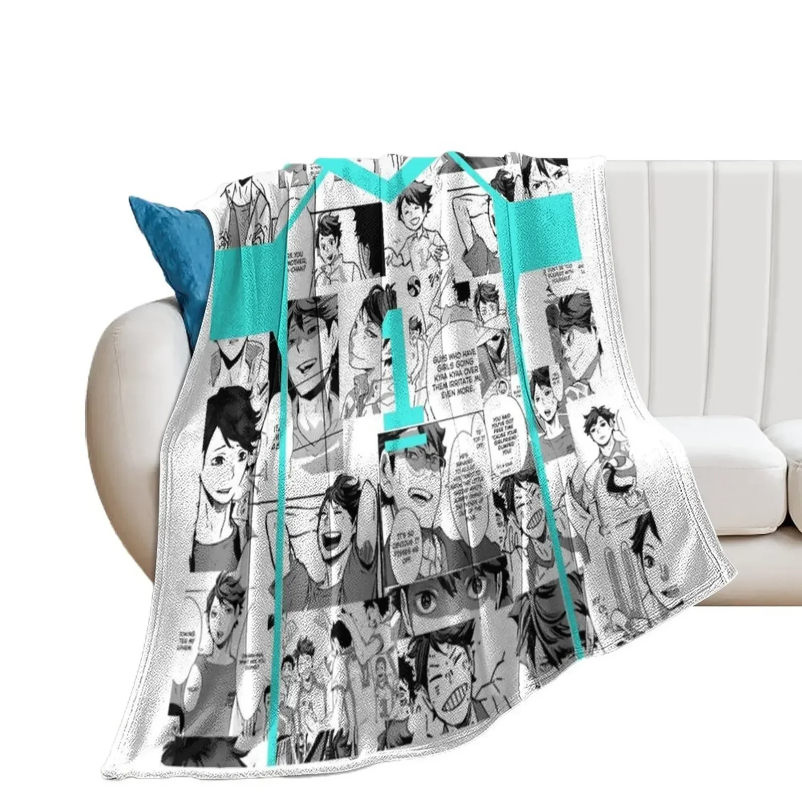 

oikawa jersey collage Throw Blanket Decorative Sofas Plush halloween Blankets