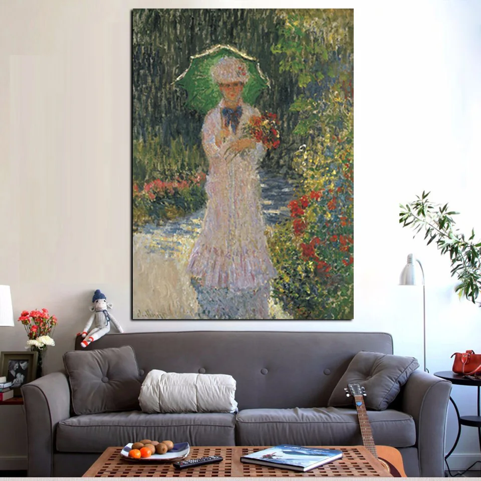 

YWDECOR Print Claude Monet Walk Woman with a Parasol Oil Painting on Canvas Pop art Wall Pictures for Living Room Sofa Cuadros