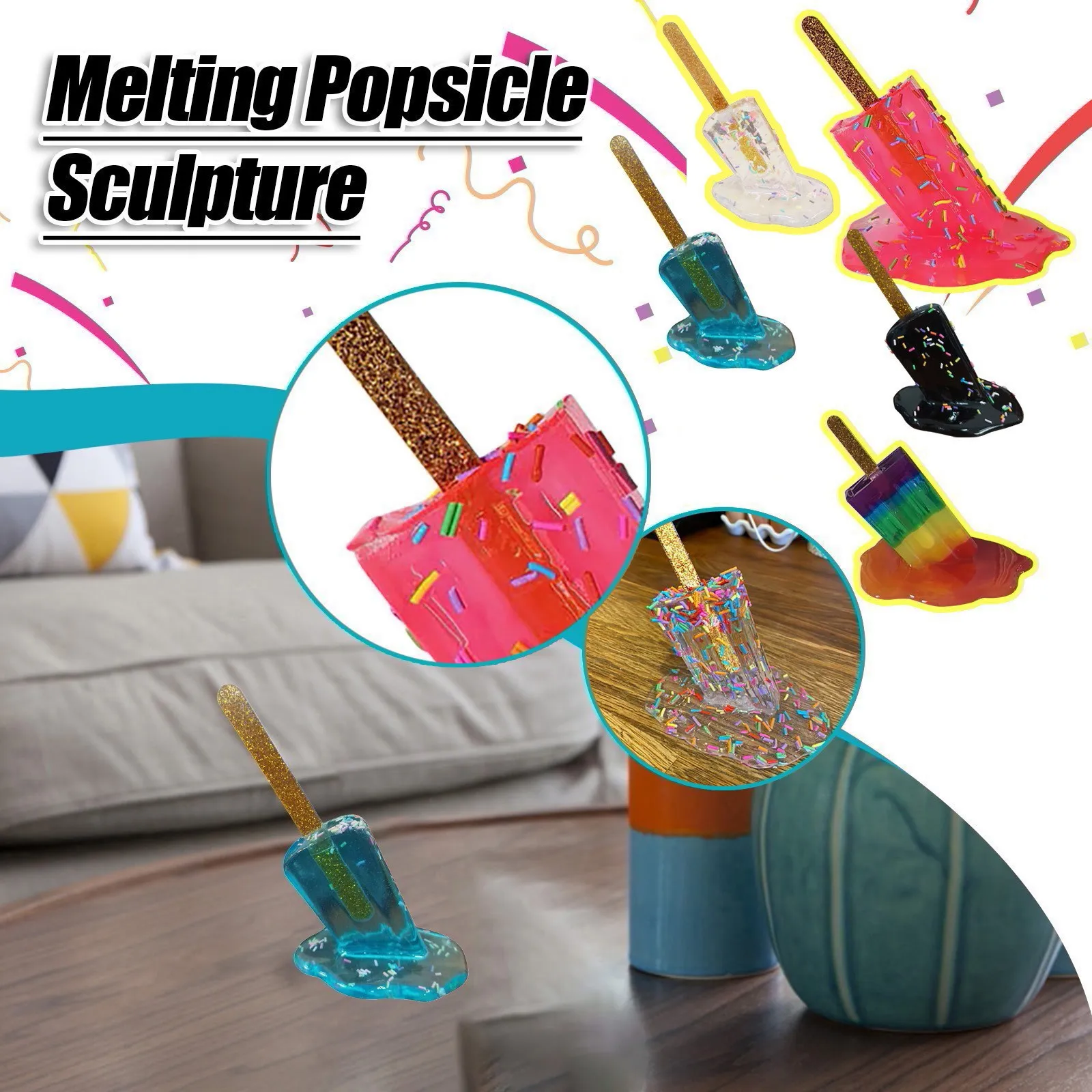 Colorful Melting Ice Cream Model Ornament Realistic Artificial Lollipop Resin Decoration Crafts For Home Decoration view 2