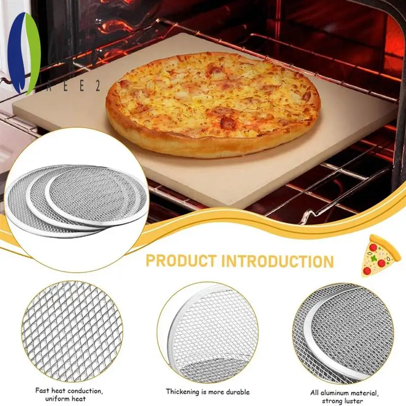 

AEE2-3Pcs Pizza Screen 12 Inch Restaurant-Grade Pizza Rack With Seamless Edge Round Pizza Baking Pan Baking Tool