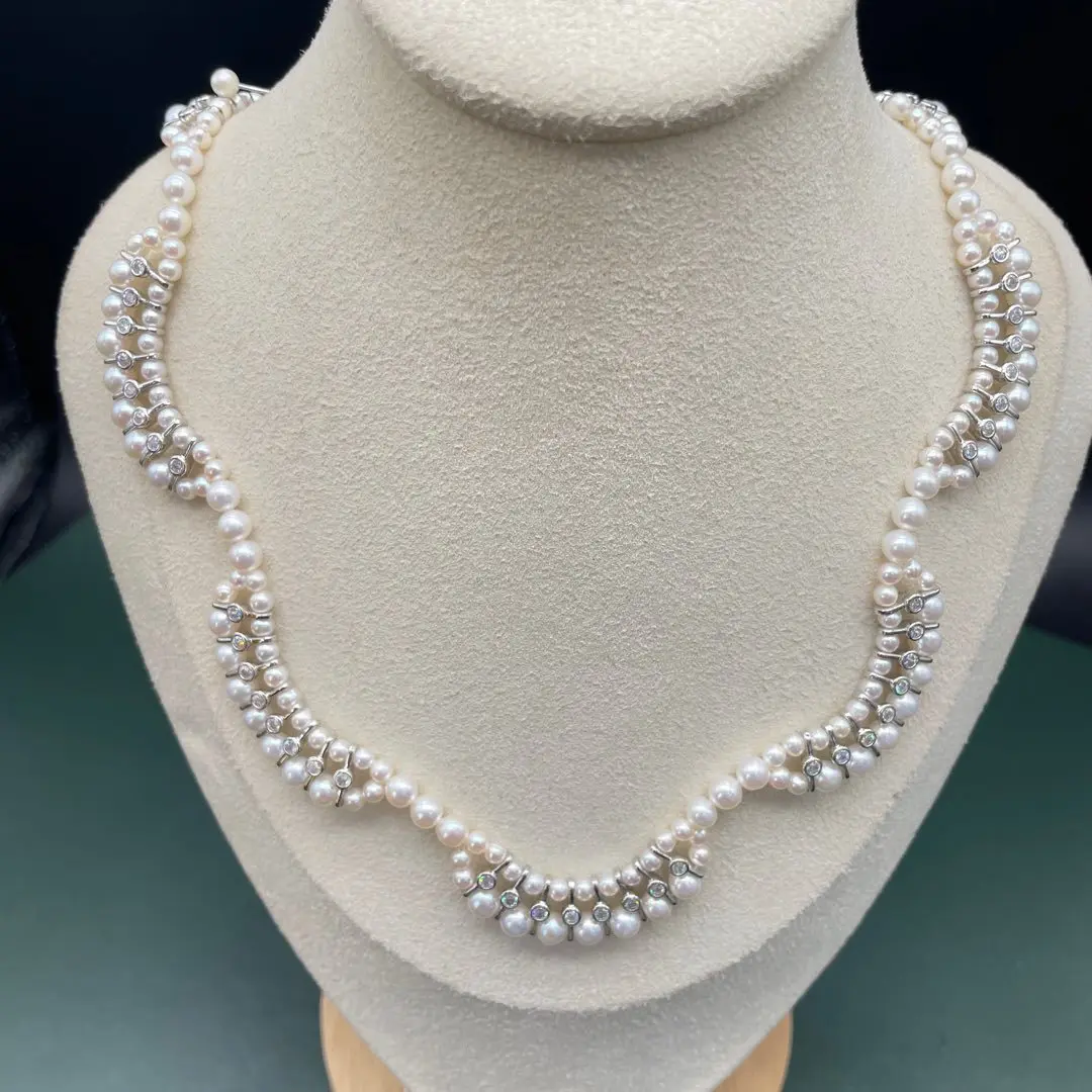 

Ожерелье из жемчуга 3-5 мм, винтажное ожерелье ручной работы из натурального пресноводного жемчуга с большой волной, ожерелье с французским гусем, цепочка на ключицу